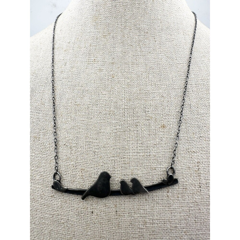 RW 925 Sterling Silver Mom and Baby Birds On Branch Necklace 19”